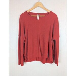 Anthropologie women's shirt size XS boho waffle knit Rust orange top boxy 161